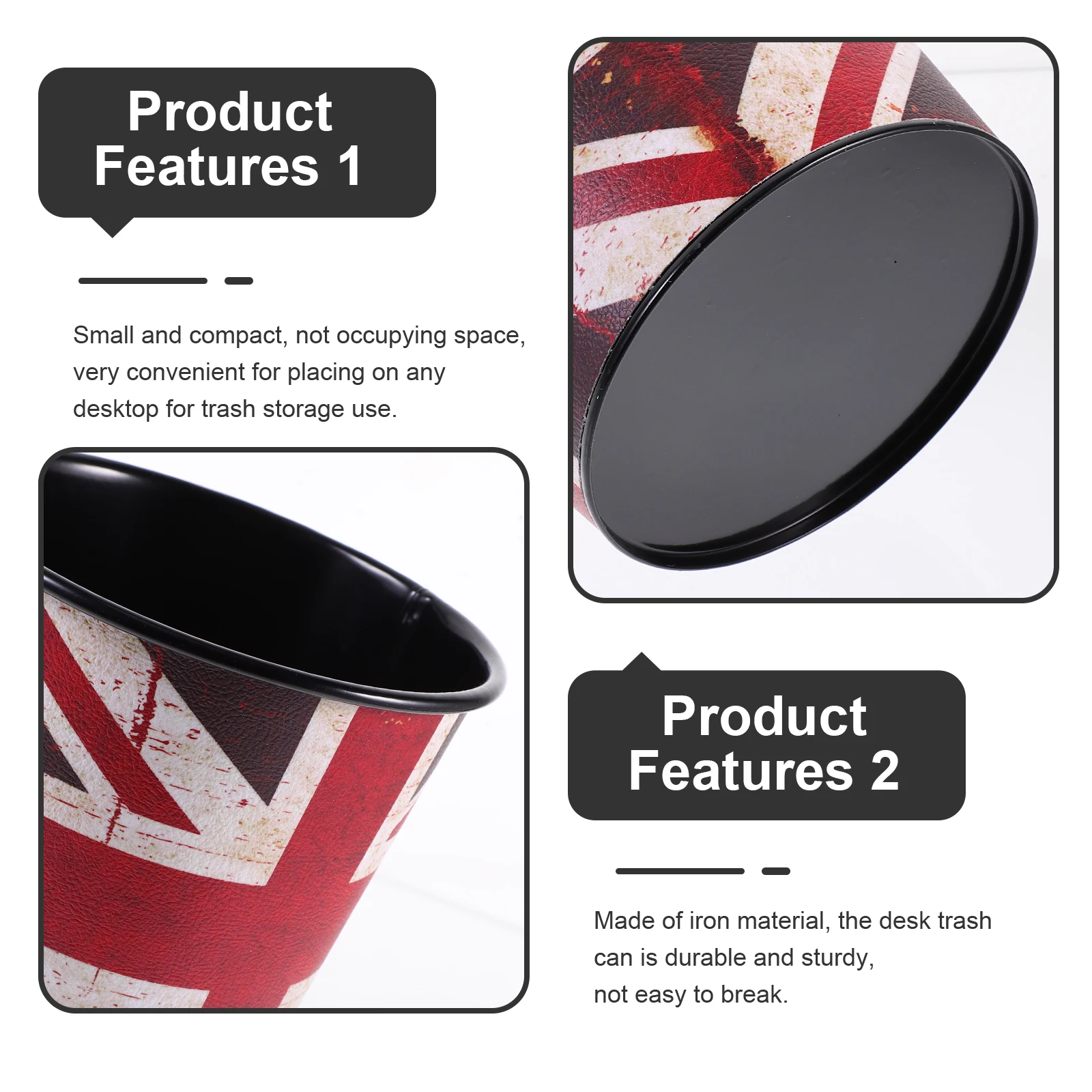 

Desk Trash Can Iron Material Vintage Style Waste Paper Basket for Bedroom Living Room Office Countertop