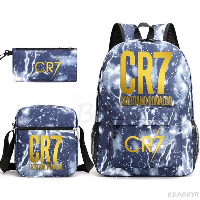 3pcs Sets Backpack Children Anime Cartoon CR7 Football School Bags Bookbag Men Women Travel bags Mochila Daily Rucksack