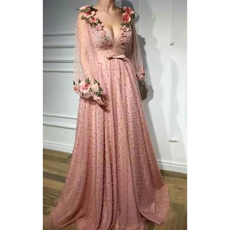مثير أحمر الخدود اغراق نفخة طويلة الأكمام مطوي الأزهار فستان سهرة رسمي ألف خط امرأة الزفاف ضيف فساتين لحضور الحفلات الموسيقية حسب الطلب