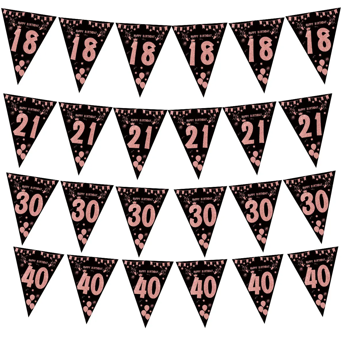18 21 30 40 Jahre alte Geburtstagsfeier, Roségold-Papierbanner, Hängegirlande für Erwachsene, Jubiläumsfeier, Dekorationen, Foto-Requisiten