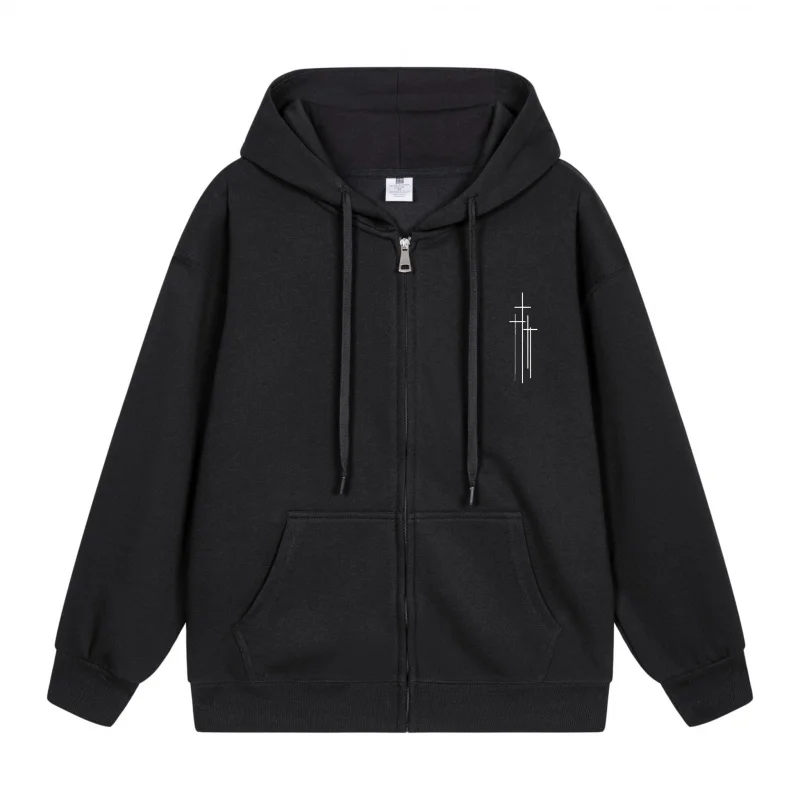 

Men's Zip-Up Hoodie Black Hoodie With Simple Design 2025 New Style Casual Couples’ Style Casual and Loose
