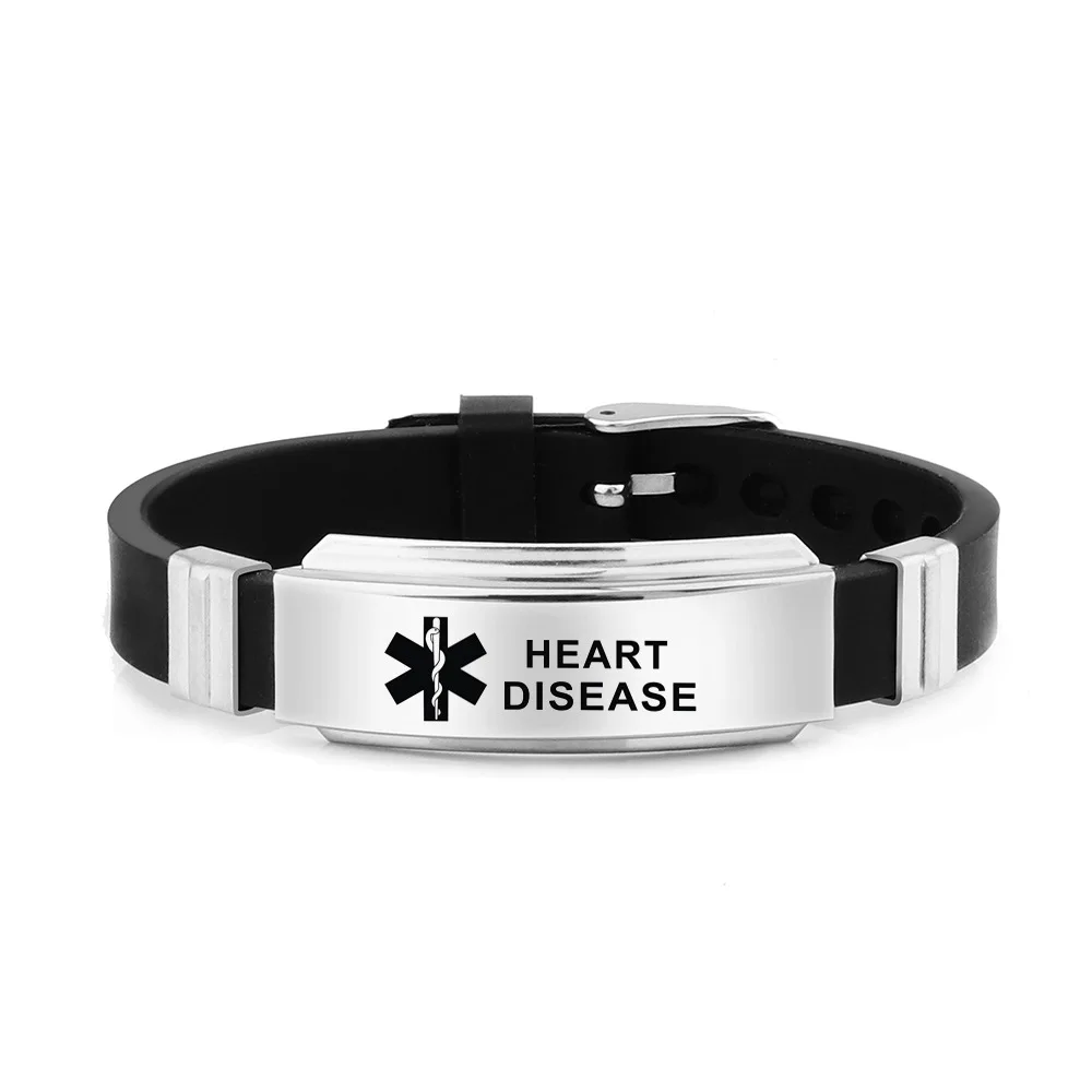 Silicone Bracelets Stainless Steel Customized DIY Diabetic Alert Bracelet Adjustable Length Wristband for Men Woman