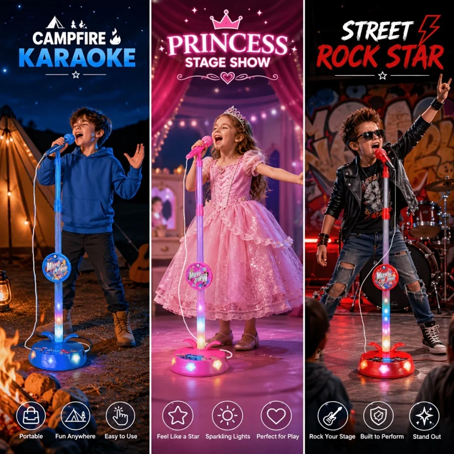 Kids Stand Microphone With Colorful Lights & Music, Adjustable Height Karaoke Machine, Portable Singing Mic With Type-C Cable, Super Loud Stereo Sound, Early Education Toy For Boys Girls Birthday Gift