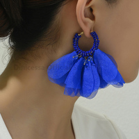 Fashion Rose Flower Petal Cotton Beaded Big Dangle Earrings For Women Trend Luxury Charm Fairy Wedding Party Statement Jewelry