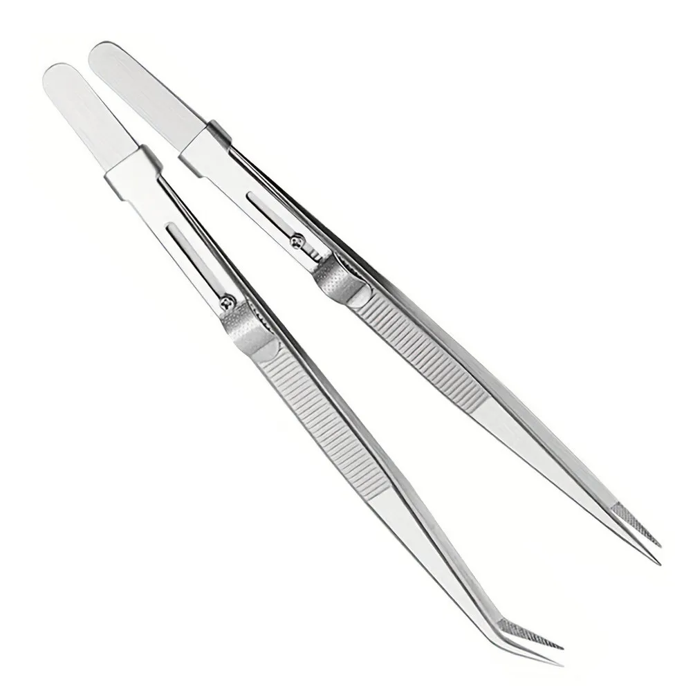 

2Pcs Stainless Steel Locking Tweezers Jewelry Crafts Precision Fine Point Needle Nose Tools Anti-Slip Rhinestone Tweezer Set