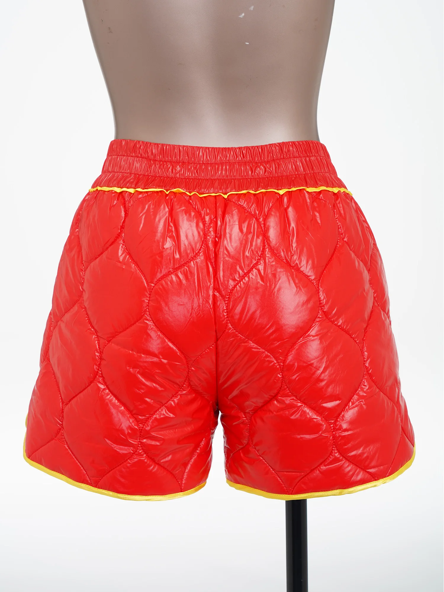 Female Glossy Puffy Padded Quilted Shorts Heart Pattern High Waist Loose Casual Shorts Heart Stitch Kickboxing Boxing Shorts