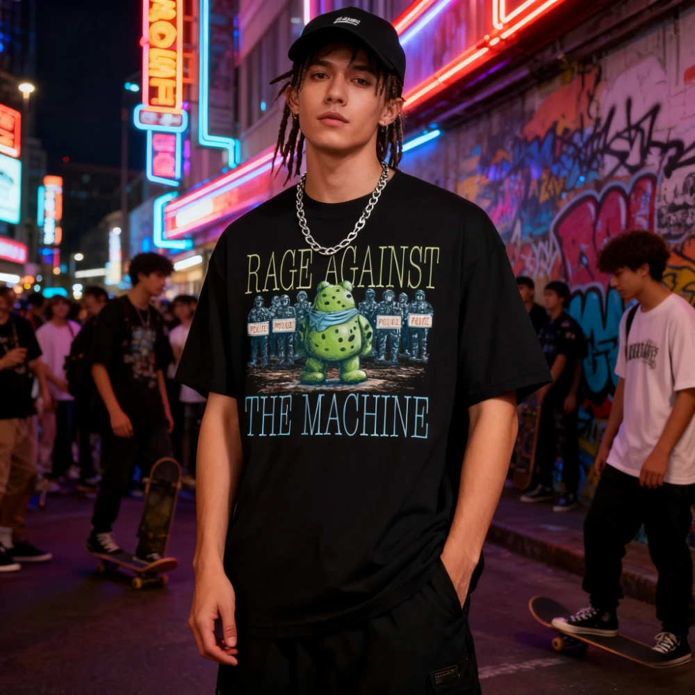 Rage Against The Machine Portland Frog Protest T Shirt Portland Frog Inflatable Costume Protestors Men Women Fashion Streetwear