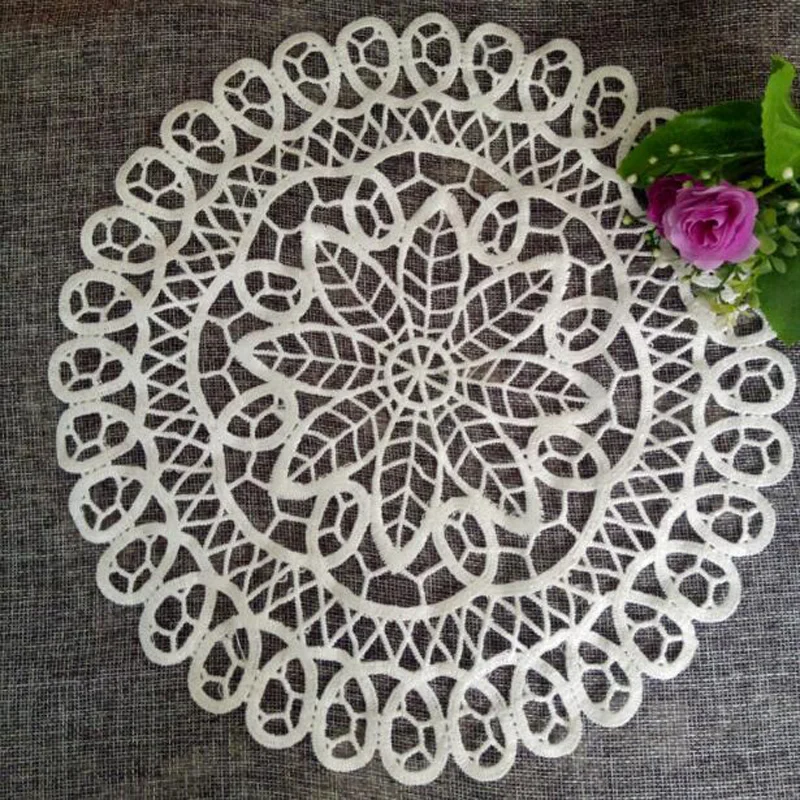 NEW round Lace flower embroidery placemat kitchen wedding Christmas table place mat cloth doily Table decoration and accessories