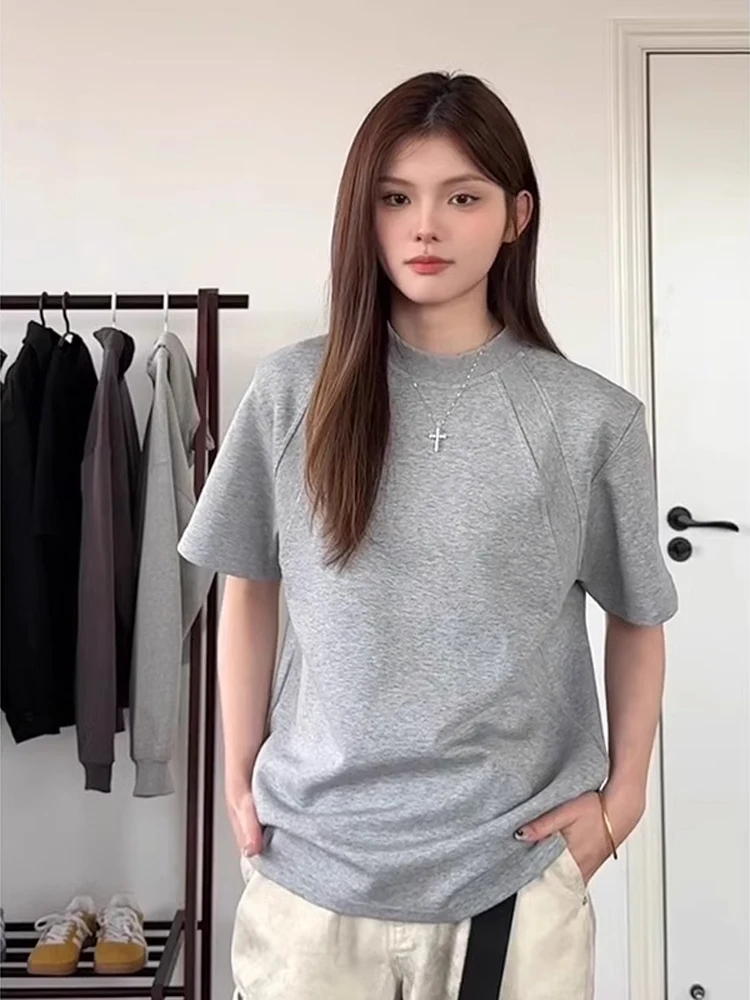 

ey Space Cotton ort Sve T-irt Men's High-End Sle oulder American Deconstruction Splicing Summer Heavyweight Smal...