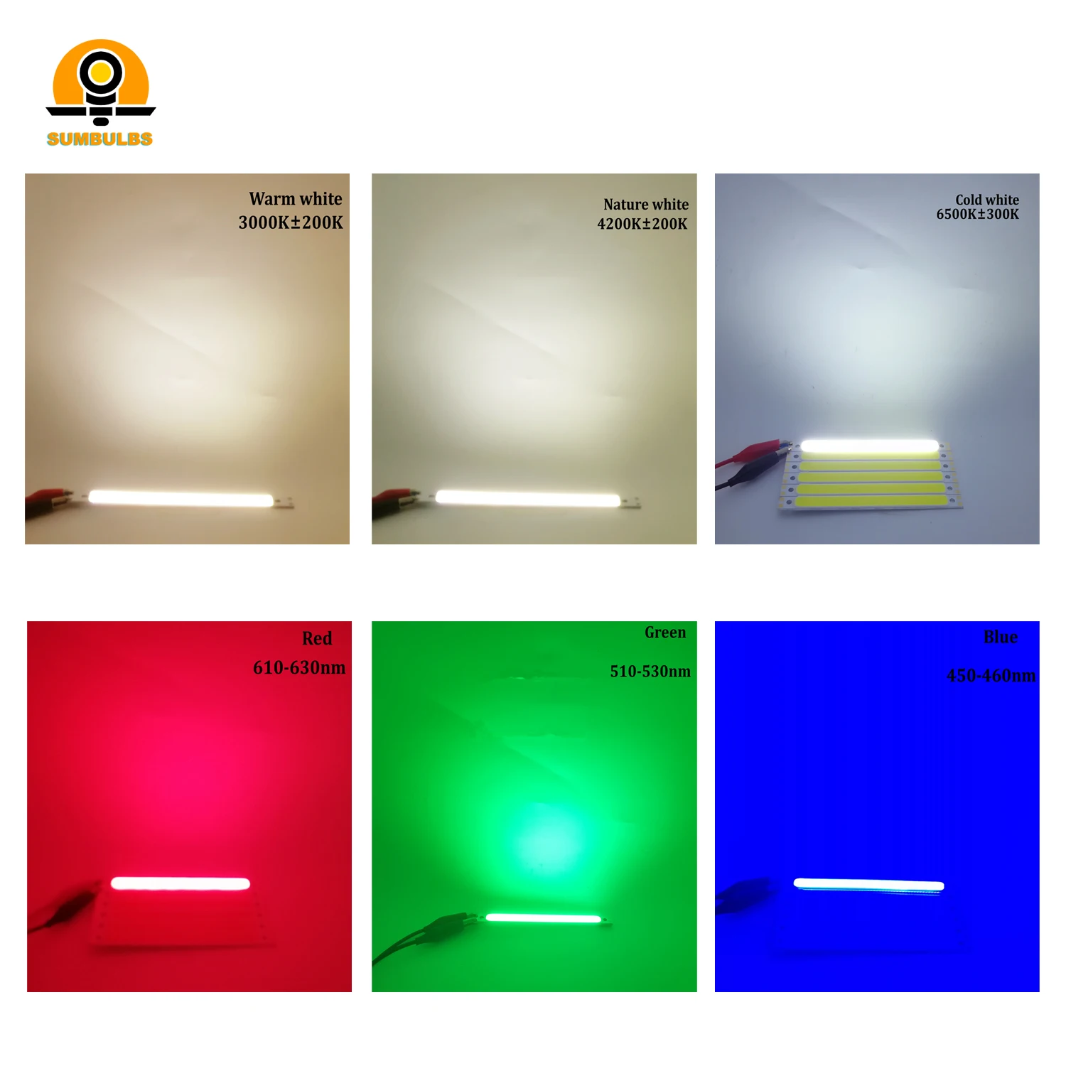 SUMBULBS 120x10mm DC 12V 10W COB Strip Light Source 6 Colors Available Emitting Diode Bulb for DIY  Bar LED Chip Lamp