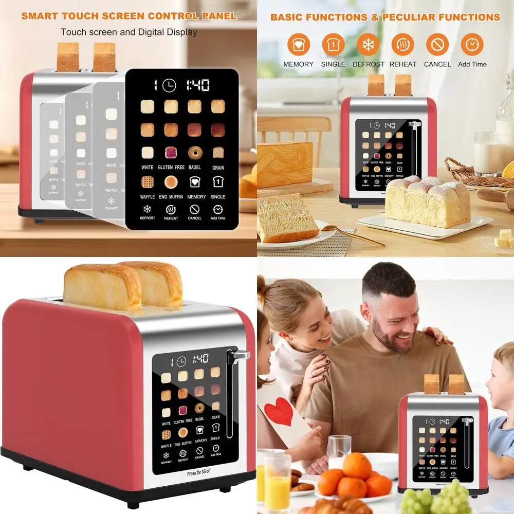 

Цифровой тостер из нержавеющей стали на 2 ломтика с сенсорным экраном, 8 режимов поджаривания и 6 вариантов хлеба, включая багеты, функции отмены и разморозки