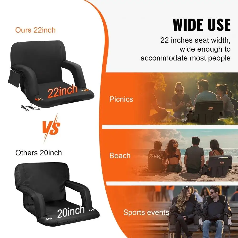 مقعد ملعب مزدوج ساخن مع دعم خلفي 3 مستويات تسخين مقعد مبيض عريض قابل للطي محمول مبطن كرسي استلقاء هوك