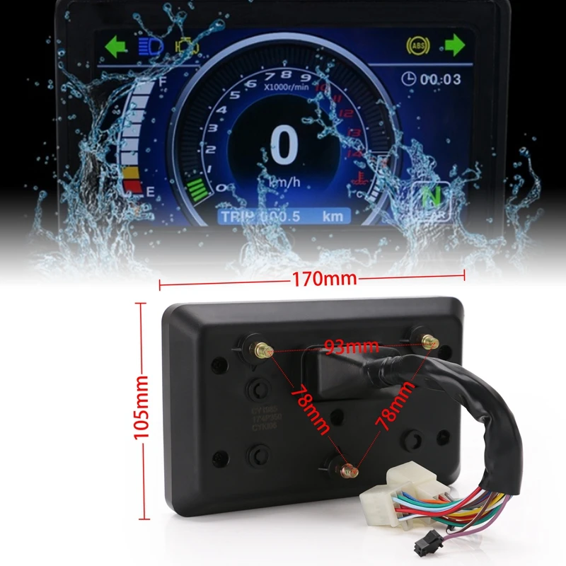 T48C_Universal Motorcycle LCD Display Cluster Replaceable Speedometer Multi-Function Instrument for 1,2,4 Cylinder Motorbike