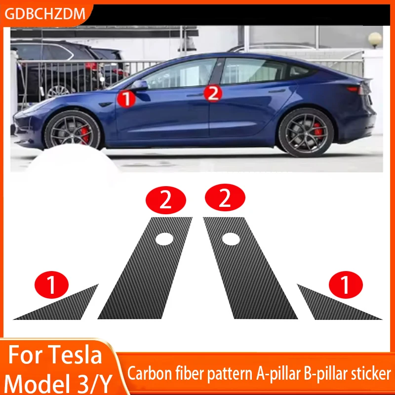 For Tesla 16-24 Model 3/Y Carbon Fiber Pattern Protective Film B-pillar Scratch Proof Car A-pillar Film Retrofitting Accessories