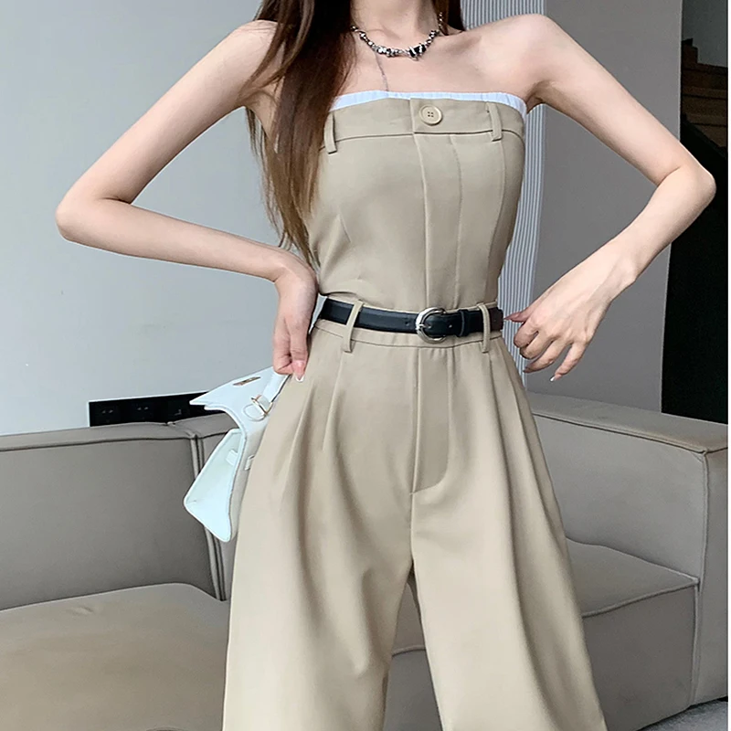 Streetwear Strapless Suit Jumpsuit Women Spring Summer High Waist Office Lady Combinaison Femme Elegant Overalls