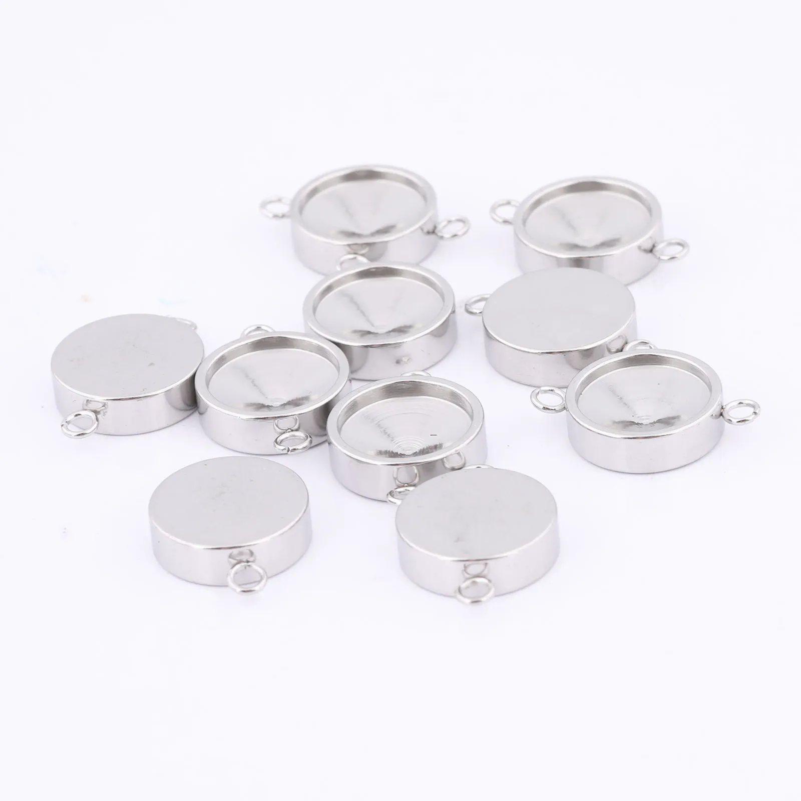 20pcs Stainless Steel Earring Bracelet Connector Base Setting Trays For 8mm 10mm Pointback Stones Diy Cabochon Bezel Blanks