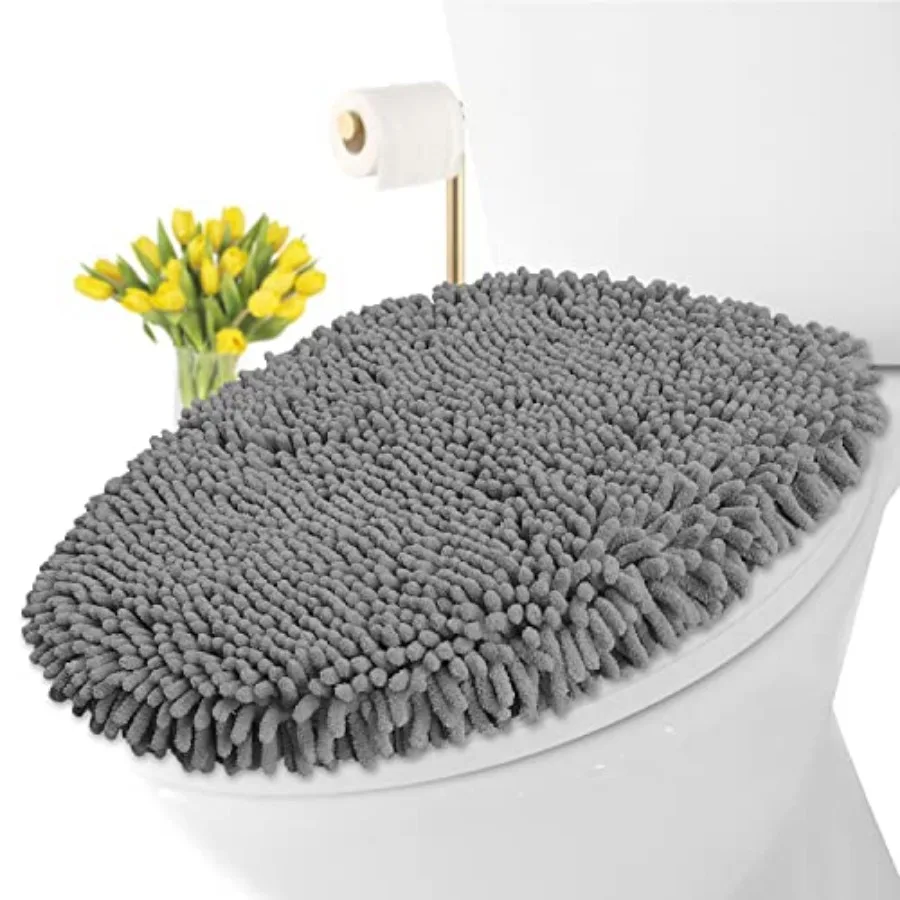 

Premium Chenille Microfiber Toilet Lid Cover, Soft Plush Toilet Seat Cover Set for Bathroom, Non-Slip Stretch Fit, Machine Wash