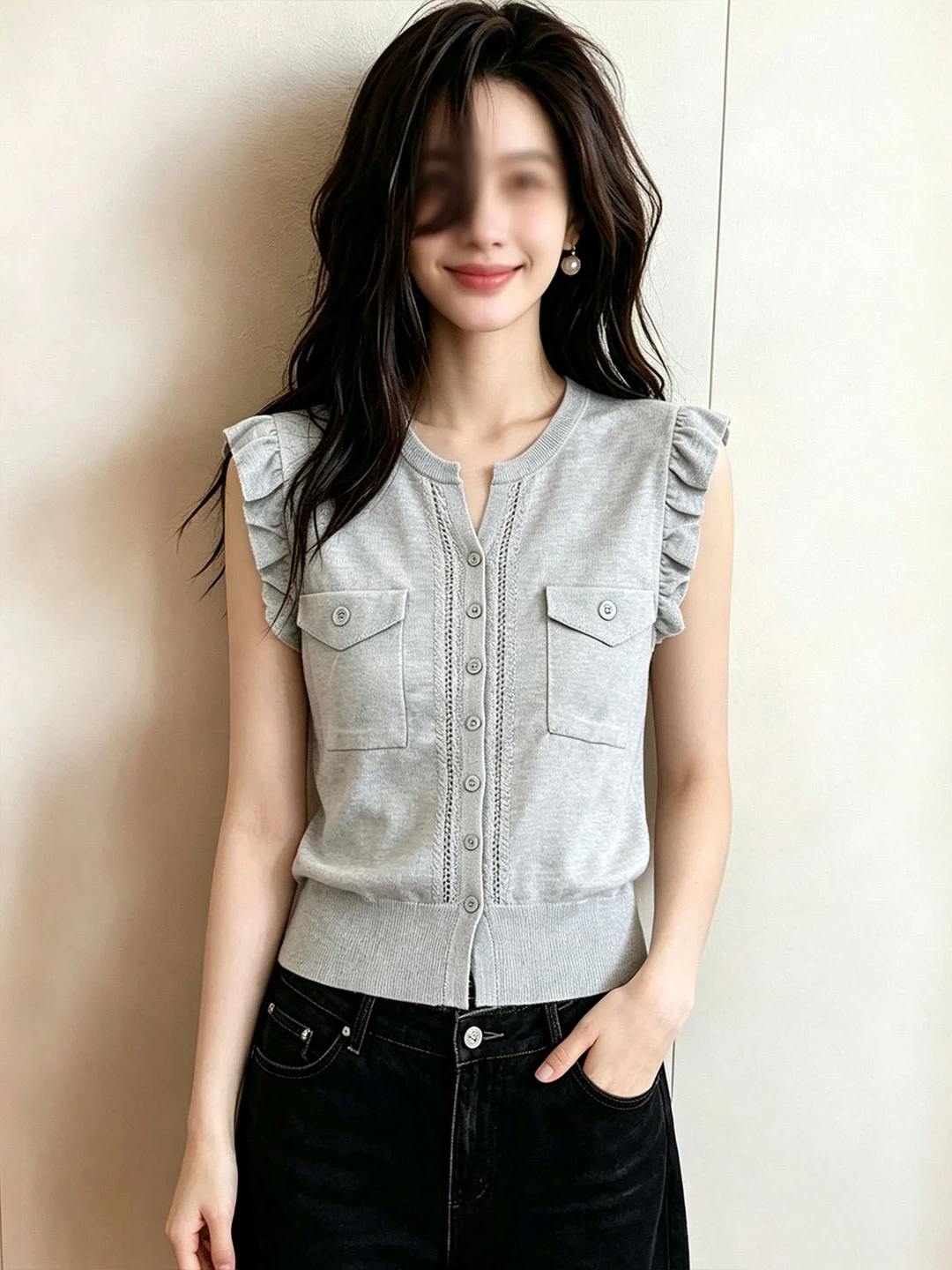 Elegant Single-Button  Neck Shirt Women's Fashion Design Summer 2026 Silk Top Korean Style Straight Cut Age-Defying