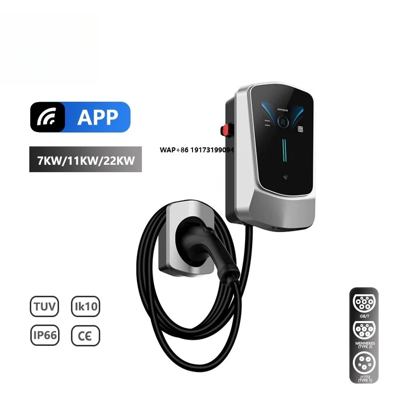 Commercial Use IP66 Protected 7KW 22KW 32A AC EV Charger 4.3-Inch Wall-Mounted Charging Station 5m Cable New GB Standard EV Cars