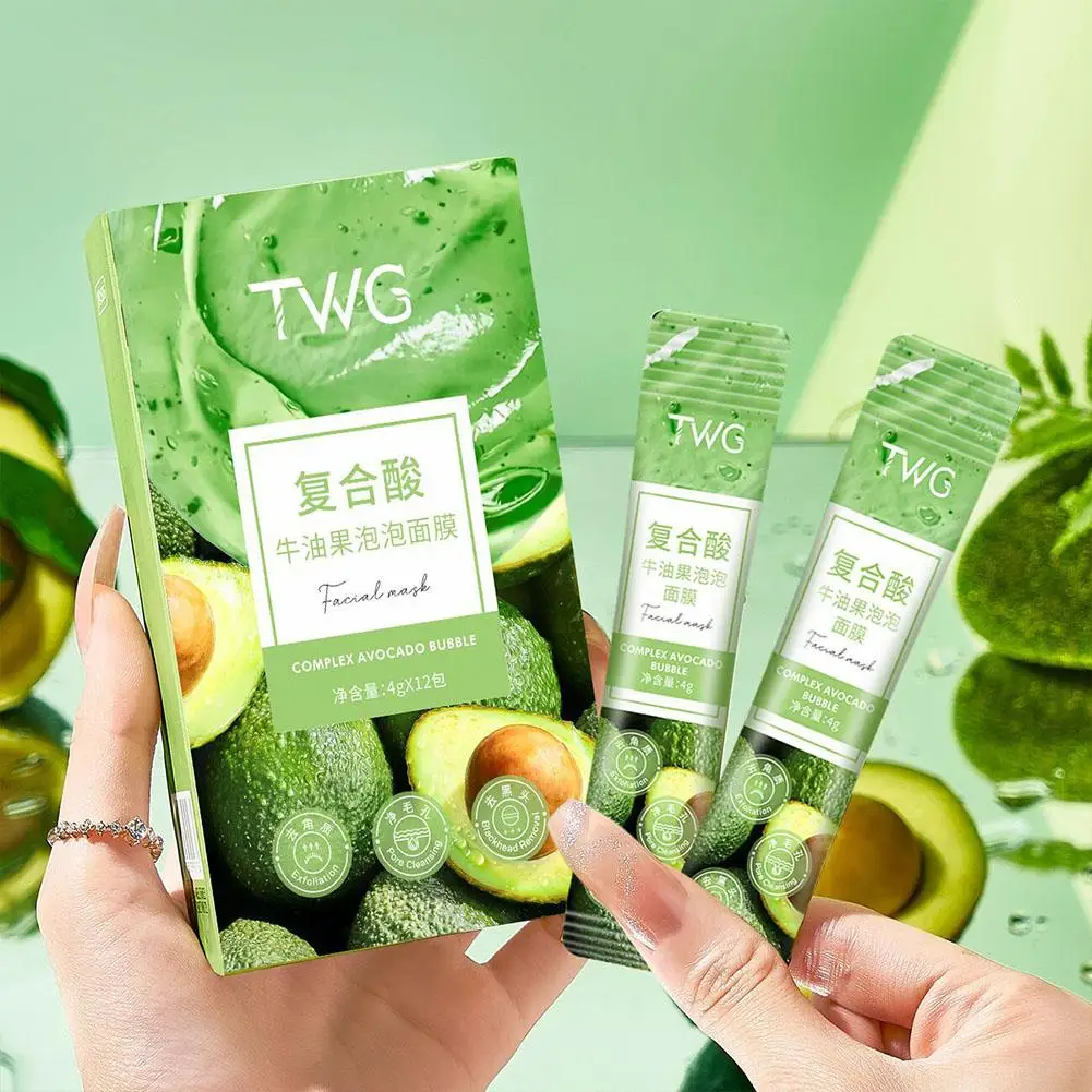 

12 Pack Deep Cleansing Complex Acid Avocado Face Mask For Blakehead & Pores, Hydration Bubble Facial Mask Exfoliating Clay O5B8