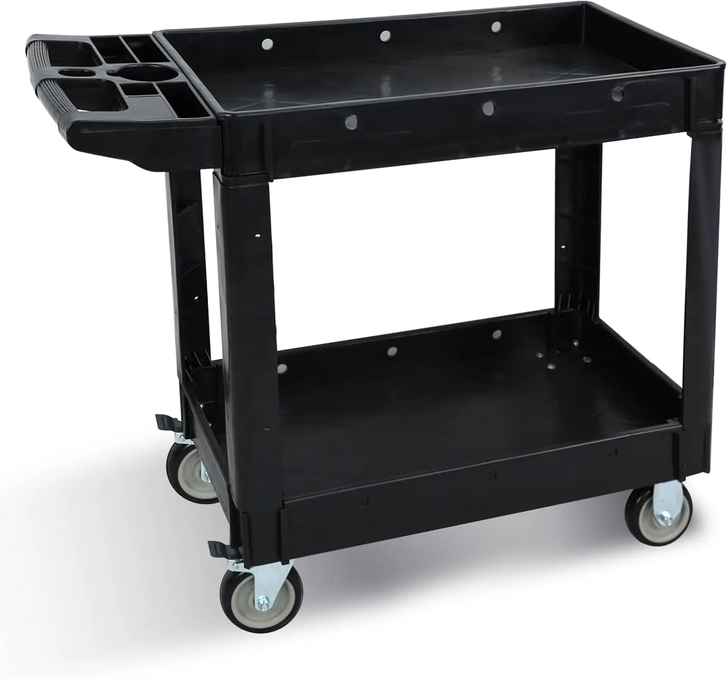 2 Tier Heavy Duty Utility Cart with Wheels, 1000 lbs Capacity Flat Top Plastic Rolling Tool Cart with Lipped Shelves, 46 X 26-Inch Mechanic Work Cart for Warehouse, Garage, Cleaning, Black