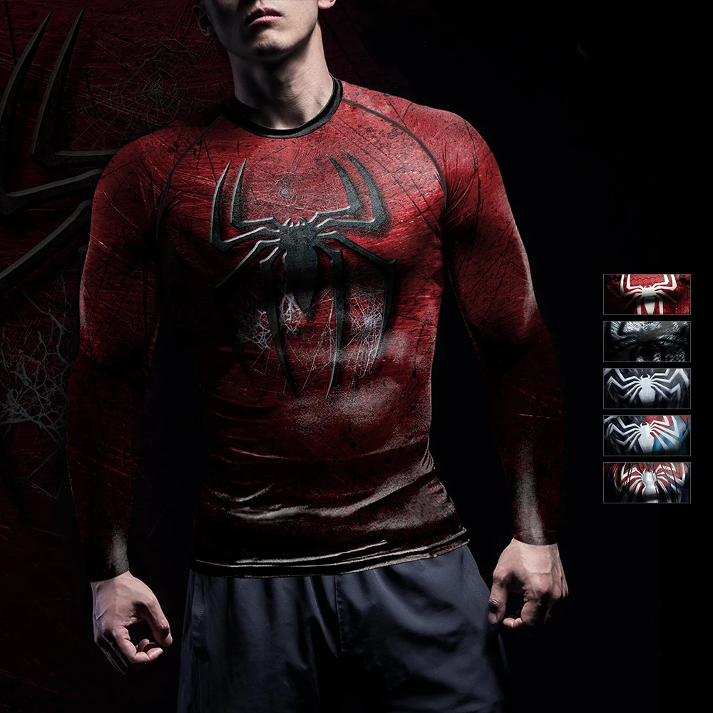 NADANBAO Cosplay Superhero Compression Shirts Men Spider Pattern Printed Costume Tee Shirt Gym Fitness Sportwear Rash Guards