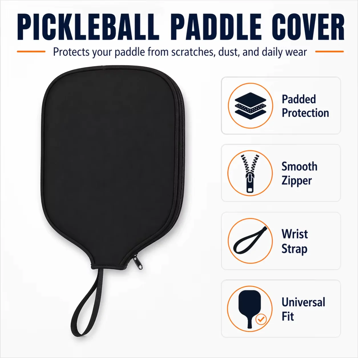 Pickleball Paddle Cover Lightweight Neoprene Paddle Case with Secure Zipper Dust and Scratch Protection for Standard Paddles