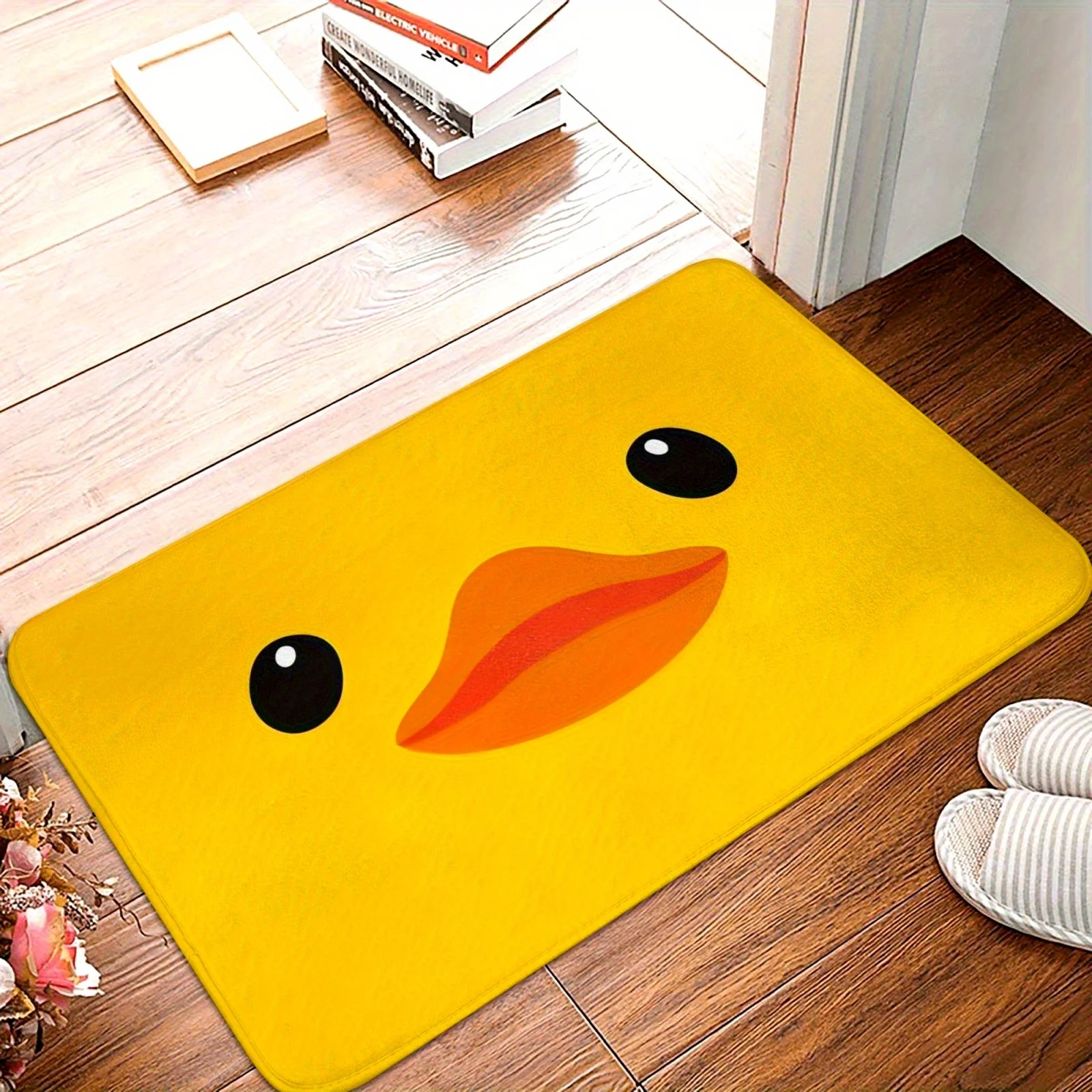 Cute Cartoon Chick Face Printed Yellow Doormat Novelty Entrance Mat for Home Decor Welcome Rug Indoor Outdoor Accessory