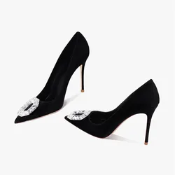 HLTINO décolleté nere con cristalli donna stile francese di scarpe Sexy con tacco alto scarpe singole estive eleganti scarpe da sera Sexy