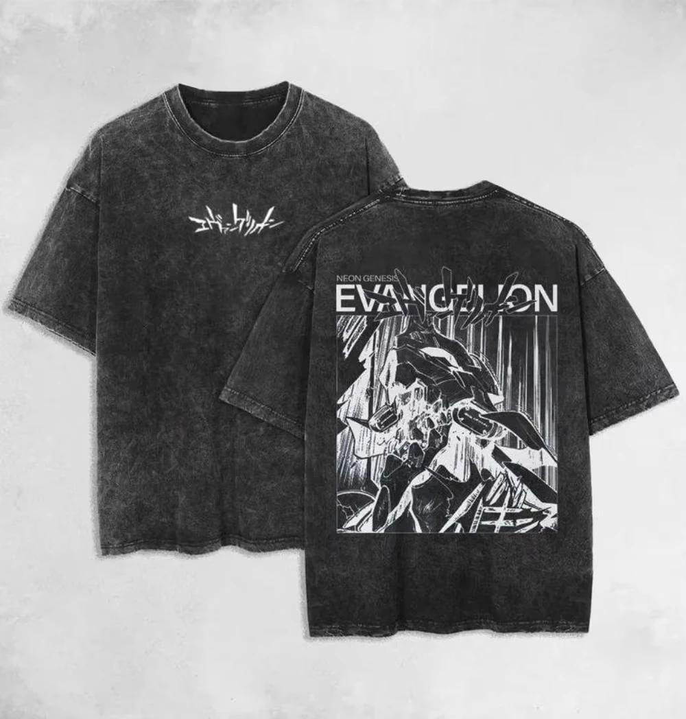 Camiseta con Estampado de Anime New Century Evangelion EVA 2026, Camiseta Lavada para Hombre y Mujer, Camiseta de Algodón Vintage de Alta Calidad