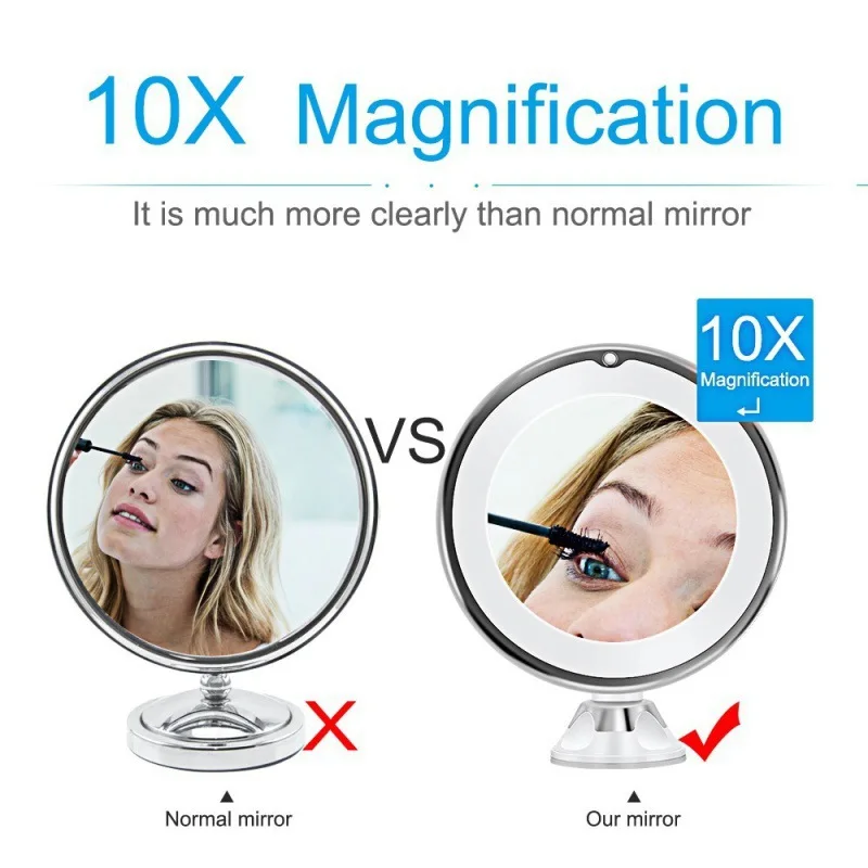 Flexible Makeup Mirror Magnifying Mirrors Led Lighted Touch Screen Vanity Mirror Portable Dressing Table Cosmetic Mirrors 10x