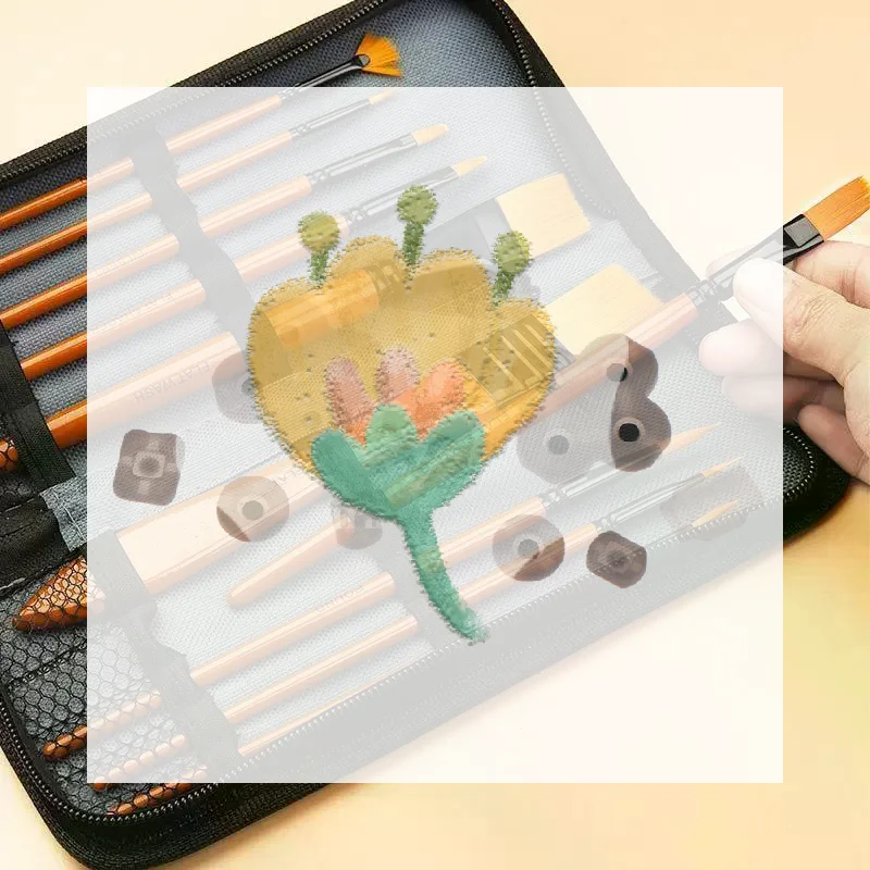 10 Piece Orange Rod Multifunctional Nylon Brush Set With Canvas Bag For Watercolor Acrylic Oil Painting Art Tools