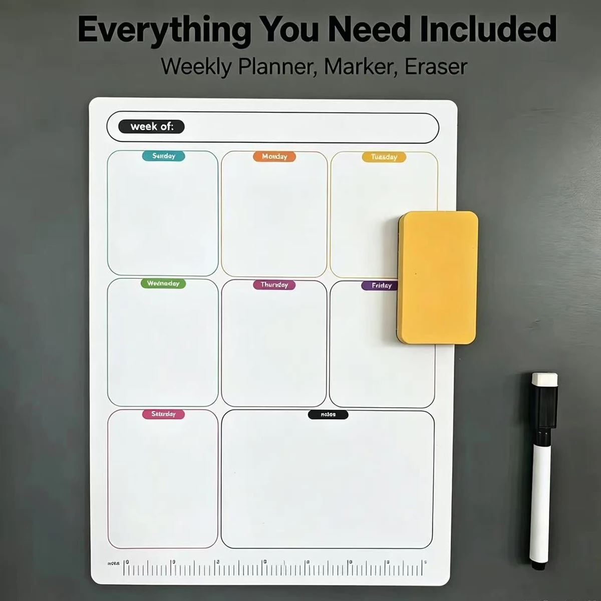 Magnetic Dry Erase Weekly Planner for Fridge, Kitchen Meal Schedule Board with Grocery List & To-Do Goals, Household Daily Organ