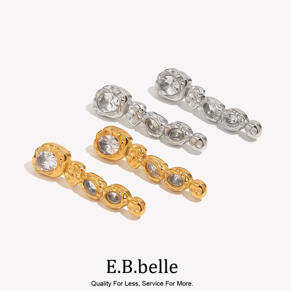 E.B.belle Asymmetrische Zweifarbige Doppelherz-Ohrstecker 18K Vergoldeter Edelstahl Wasserdichter Modeschmuck für Damen