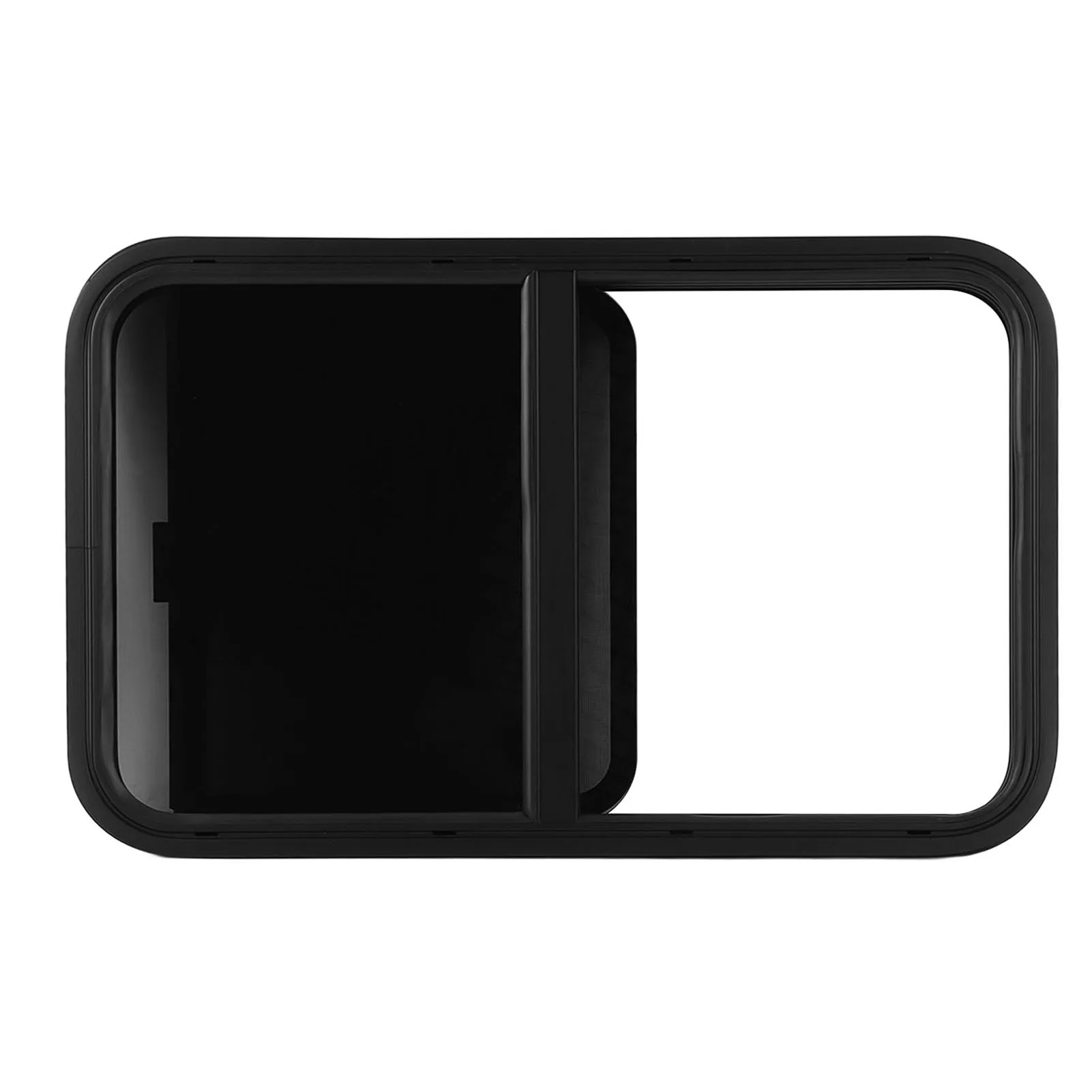 

800 мм x 500 мм окно автофургона с закругленными углами, стиль Push Pull, устойчивое к ультрафиолетовому излучению герметичное черное порошковое покрытие для инженерной машины в кемпинге