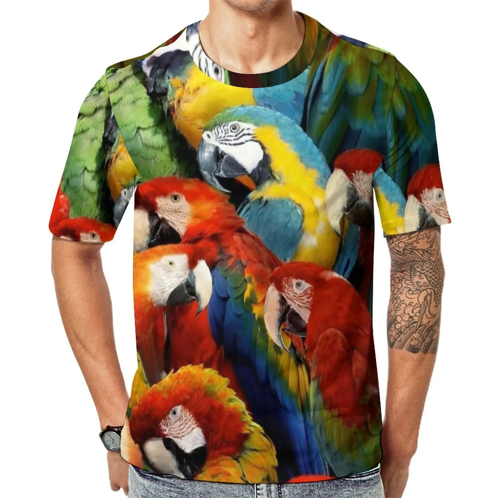 Man Color Macaw Parrots Print T Shirt  Fashion T Shirts Short-Sleeved Pattern Tshirt Wholesale Summer Y2K Fun Plus Size Top Tees