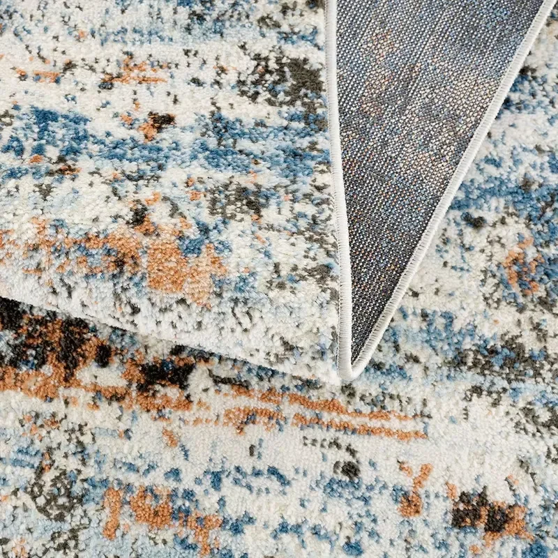 Abstract Distressed Blue Orange Area Rug, Non-Slip Washable Modern Art Carpet for Living Room Bedroom, Stain Resistant Indoor - view 6