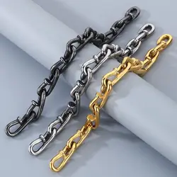 HaoYi Vintage Stainless Steel Nails Chain Bracelet Necklace For Men Fashion Oxidized Black Gold Color Punk Cuff Jewelry Gift