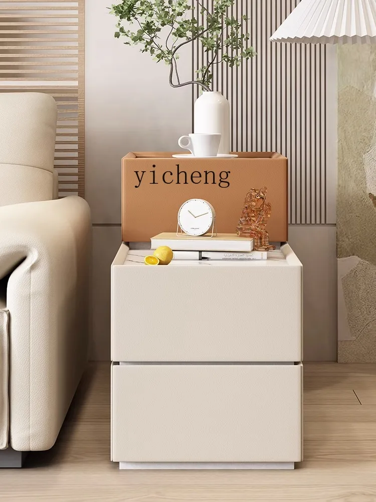 Yy Living Room Storage Cabinet Modern Simple Small Solid Wood Stone Plate Movable Side