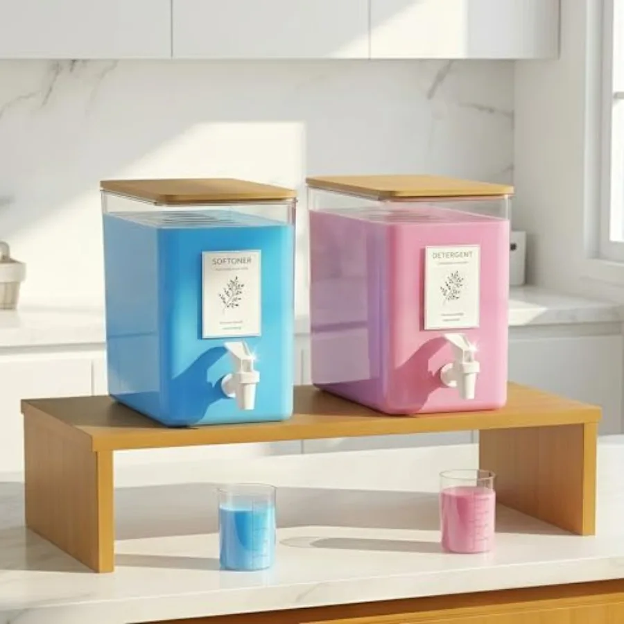 Laundry Detergent Dispenser Set, Liquid Laundry Soap Dispensers for Detergent and Fabric Softener, 2 x 101 oz Refillable Contai
