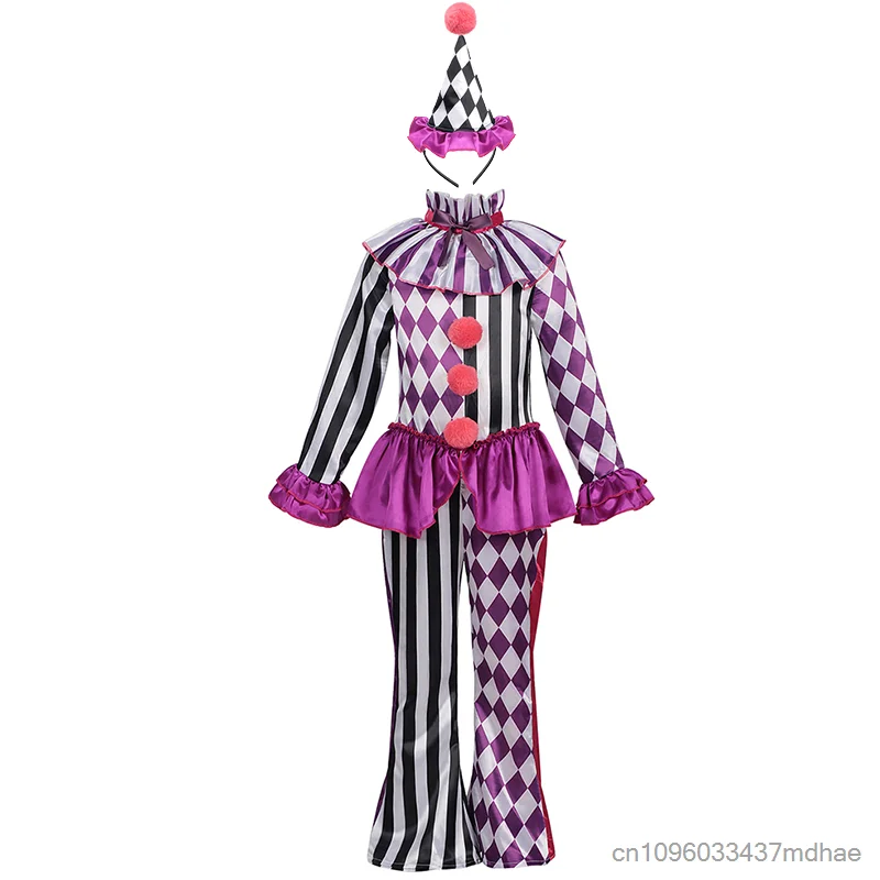 Mädchen Circus Clown Cosplay Jumpsuit With Hat Purple Droll Roleplay Halloween Carnival Festival Party Stage Performance Costume