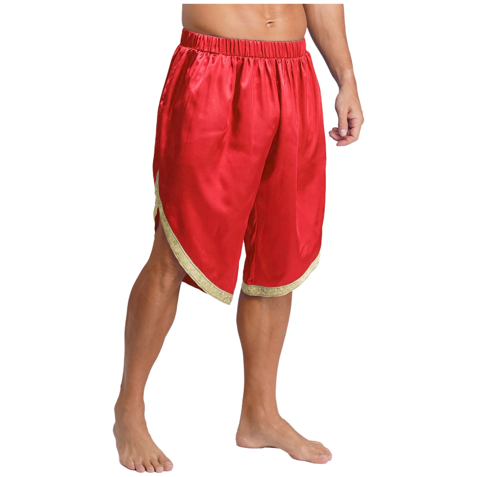 Męskie, stylowe, błyszczące szorty dhoti na Halloween w arabskim, egipskim, indyjskim stylu cosplay z kieszeniami, luźne, arabskie, codzienne, na karnawał.