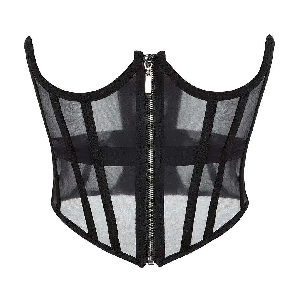 Mesh Breathable Corset Crop Top Women Underbust Bustier Zipper Curve Shaper Modeling Strap Slimming Gothic Sexy Lingerie