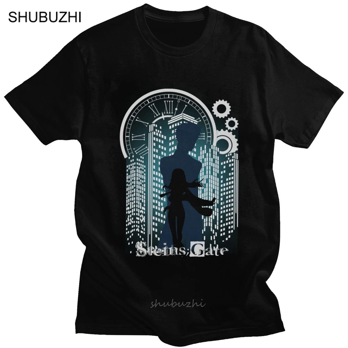 Steins Gate T Shirt for Men Cotton Fashion Rintarou Okabe T-shirt Short Sleeves Anime Manga  Machine Tee Tops Clothing Gift