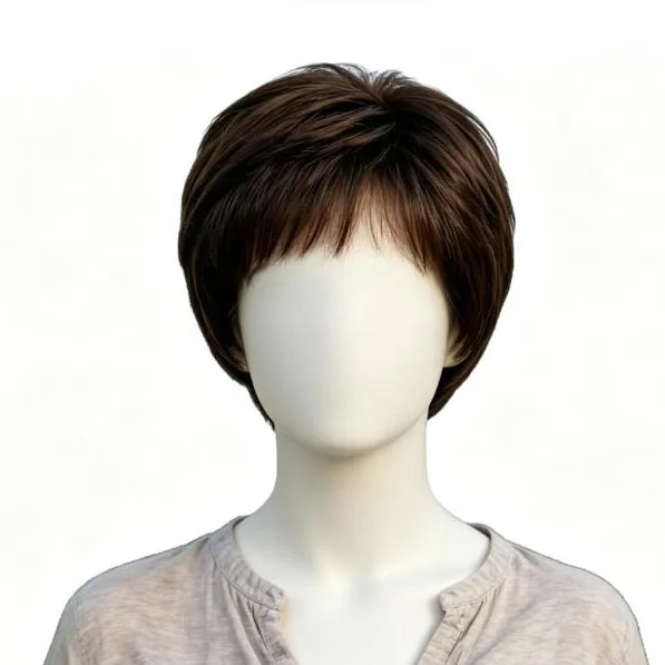 Mom's Dark Brown Fashionable Short Hair Wig, Women's Regular Full Head Cover, Natural Hair Texture