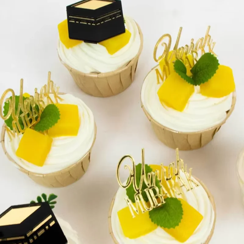 6 шт., золотой черный мусульманский топпер Умра Мубарак Хадж Мубарак, топпер для торта и набор подвесок