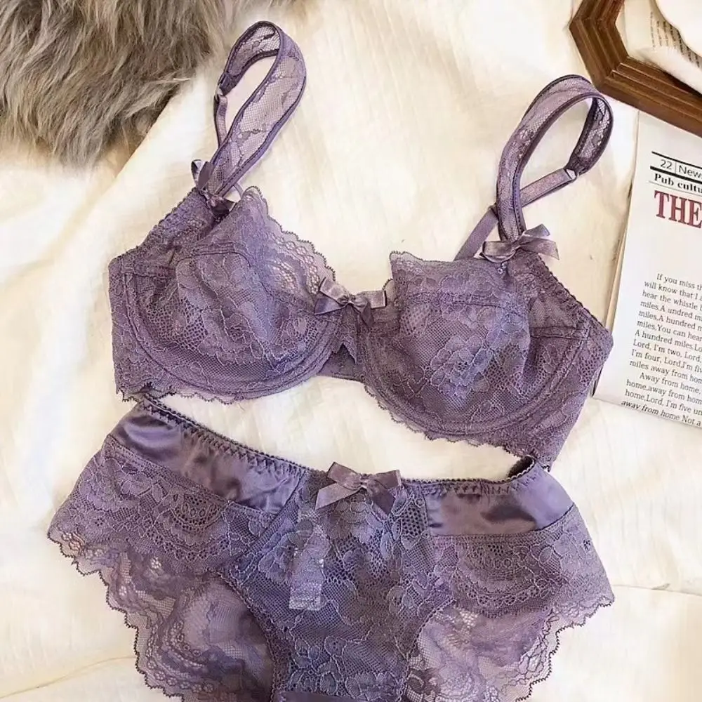 2-teiliges Vielseitiges Spitzen-Lingerie-Set mit Schleife im Ballett-Stil Damenunterwäsche Transparenter Drahtloser BH
