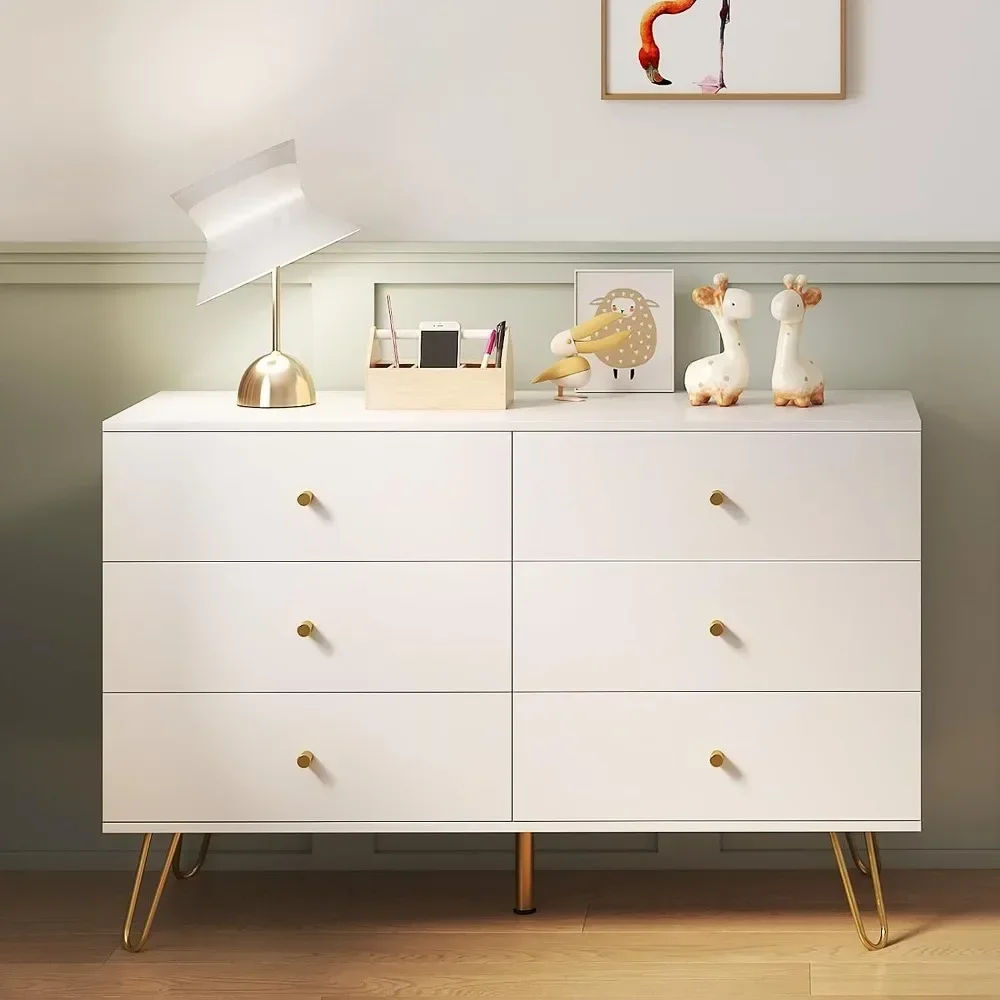 

Dresser for Bedroom with 6 Wood Dressers & Chests of Drawers with Gold Knobs Storage Drawer