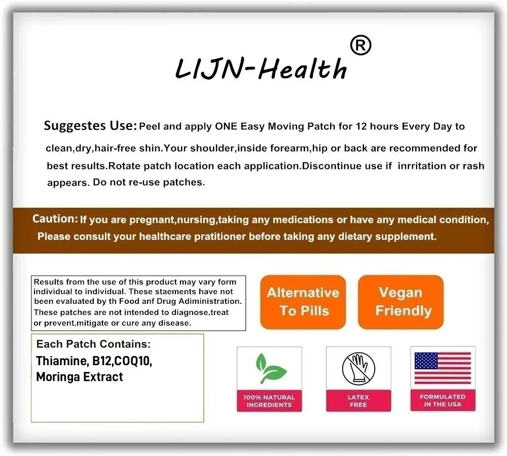 Patches Transdermicos Memory & Focus (30 Patches) com Thiamine Vitamina B12 para Mulheres e Homens Energia e Foco