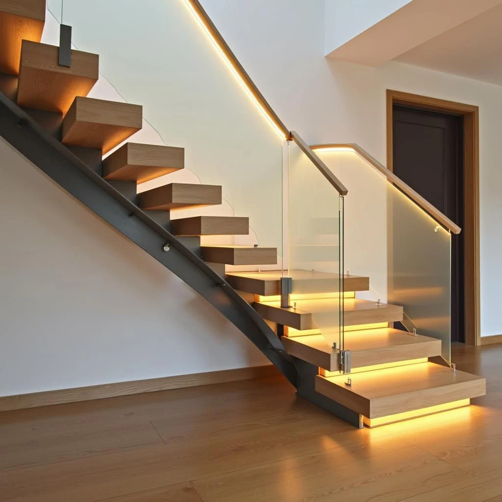 LED Light With U-slot Glass Balcony Railing Accessories, Custom Modern Black Frameless Glass Railing Kit System For Stair Decks